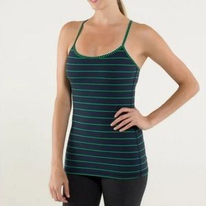 Lululemon power Y tank- spaghetti strap racer back built in bra tank navy green